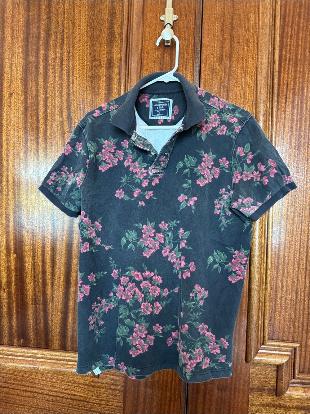 Abercrombie & Fitch Black Polo with Pink Floral Print